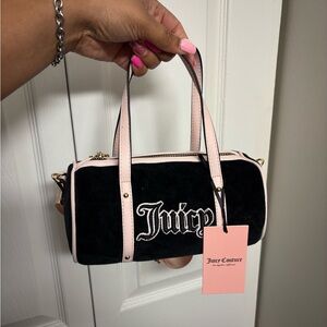 Juicy Couture Black & Pink Velvet Mini Barrel Bag